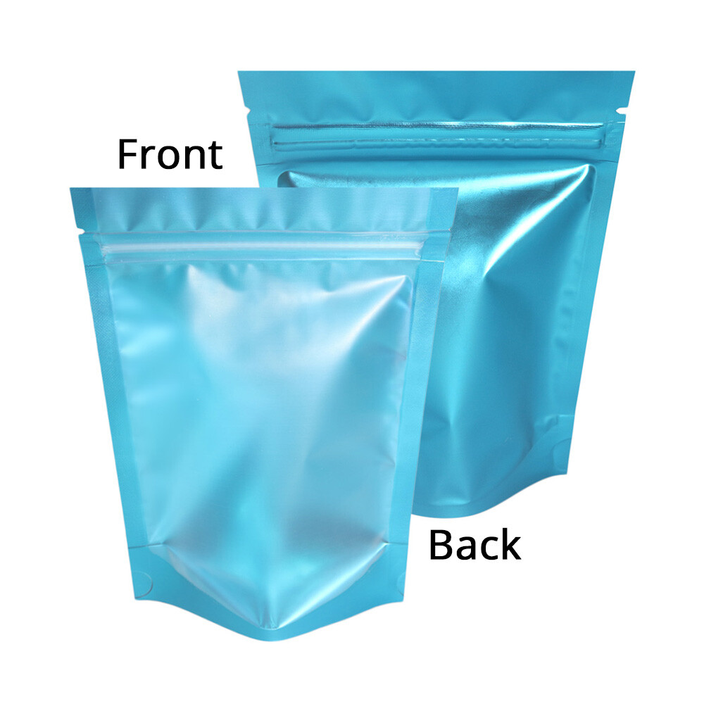 5x7in Matte Clear Front Blue Back Mylar Stand up Zip Lock Pouch Bag w/ Machine