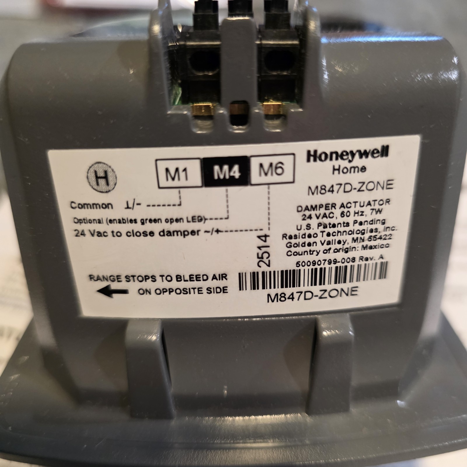Honeywell M847D-ZONE/U Replacement Motor for Ard & Zd Zone Dampers, 24V-Open Box