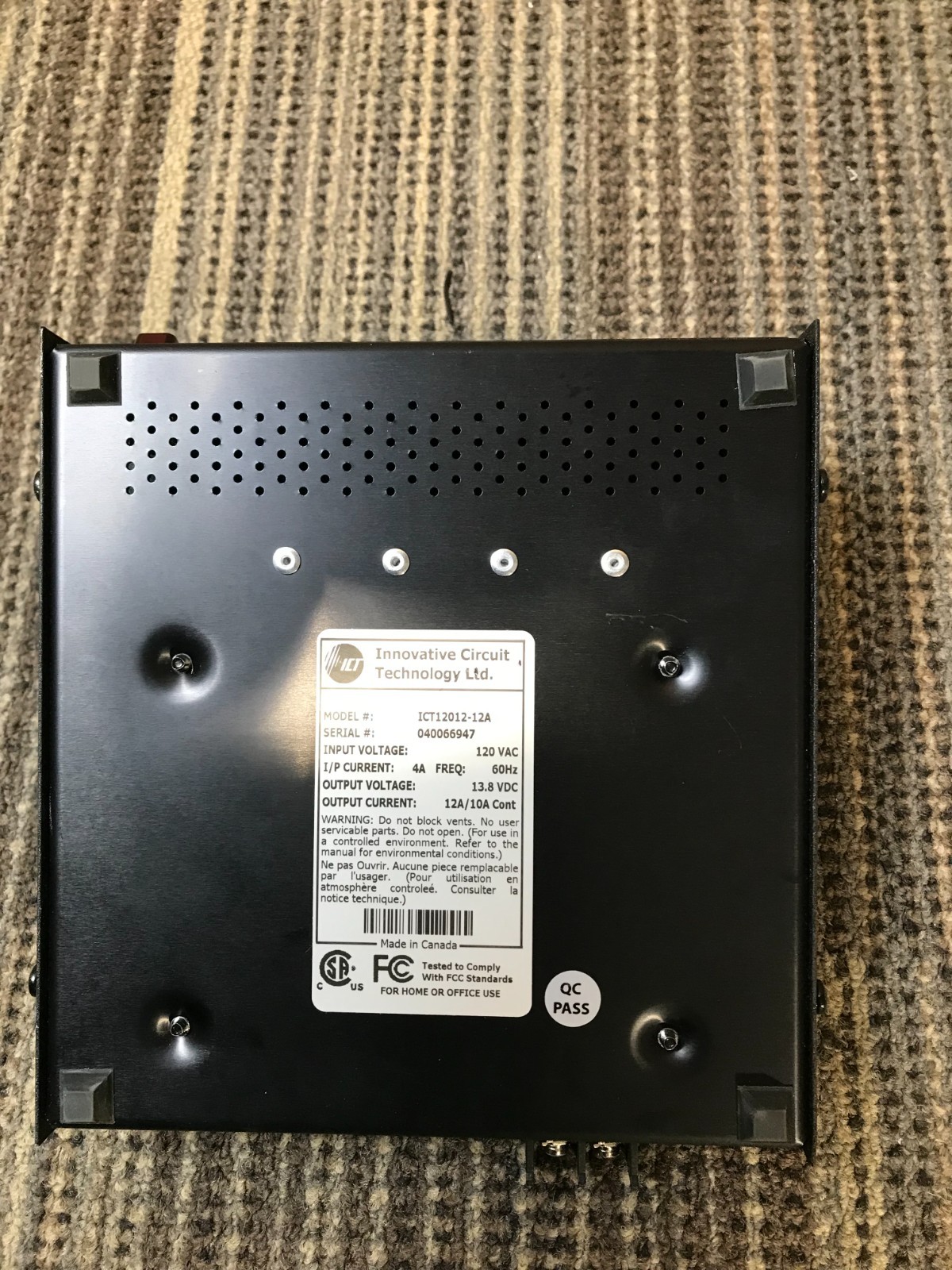 Innovative Circuit Technology ICT12012-12A 10A Continuous 12DC Power Supply*