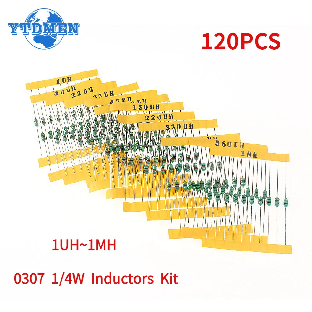 120PCS 1/4W 0307 Color Ring Inductor Kit 12Vals (1uH-1mH) Assortment Set