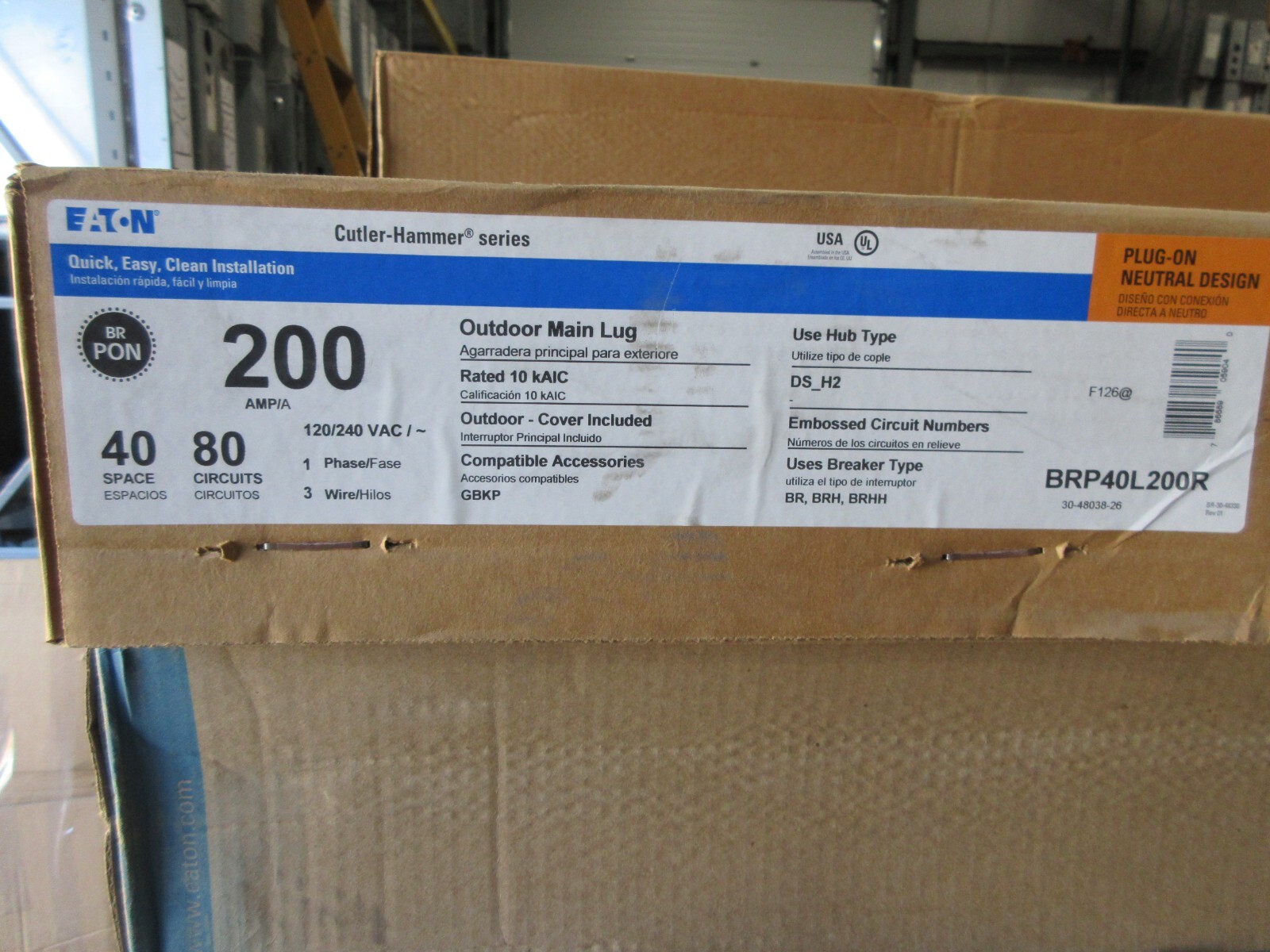 Eaton BRP40L200R Main Lug BR Loadcenter 200A 120/240V 1PH3W N3R- E3270 NEW-B