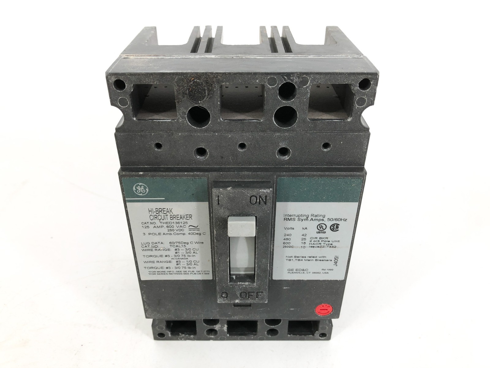 New General Electric THED136125 Circuit Breaker 125A 600VAC 250VDC 3P Model 3