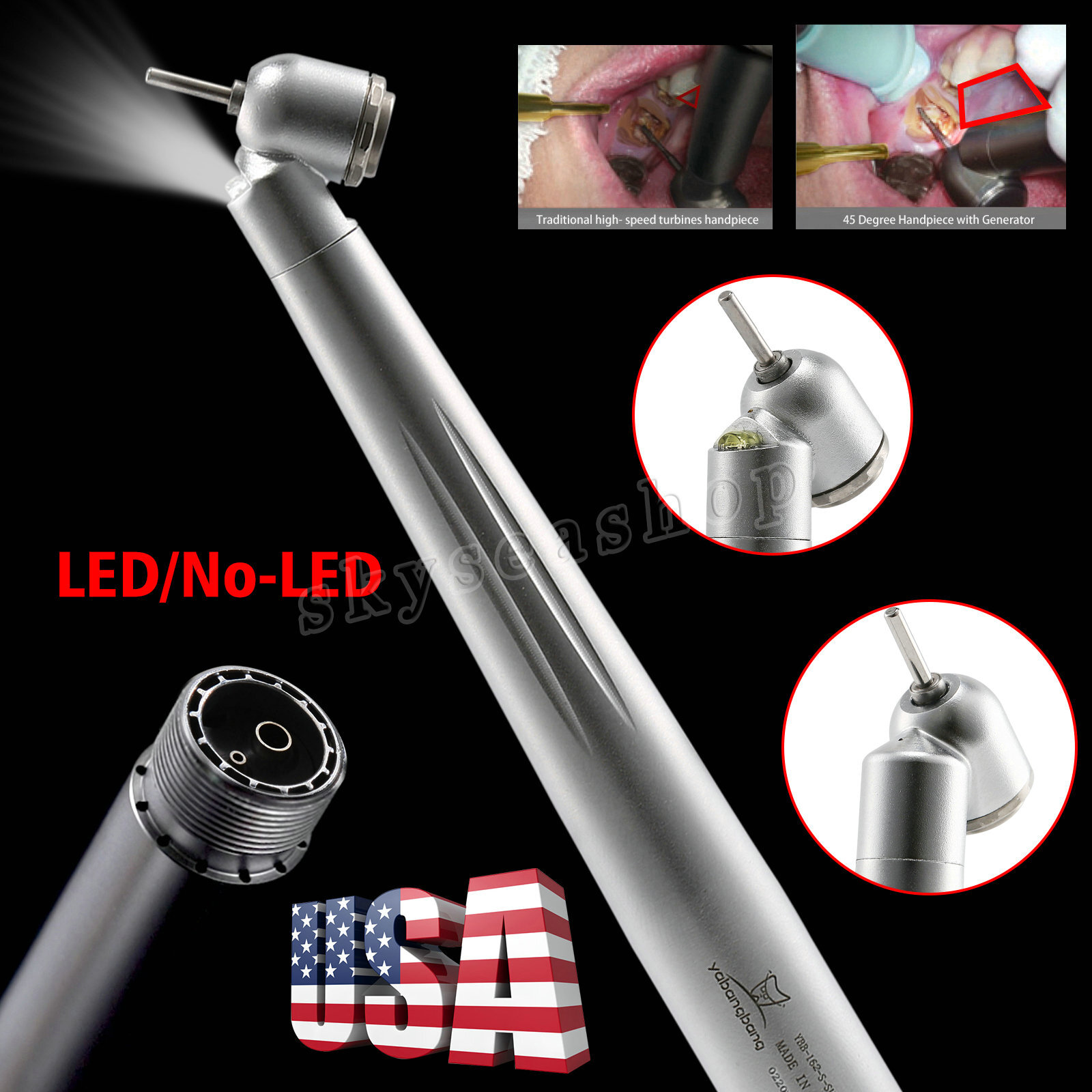 NSK Style Dental 45 Degree LED/No-LED Surgical High Speed Handpiece 2Hole Borden