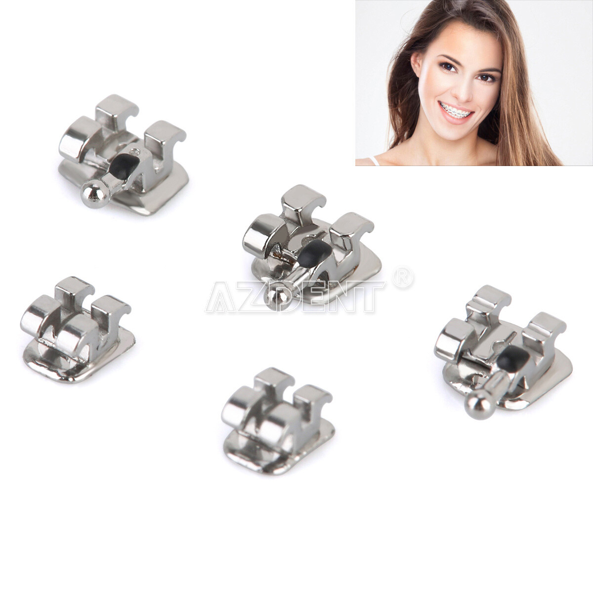 AZDENT Dental Orthodontics Brackets Braces Metal Standard MBT Roth 022 Hooks 345