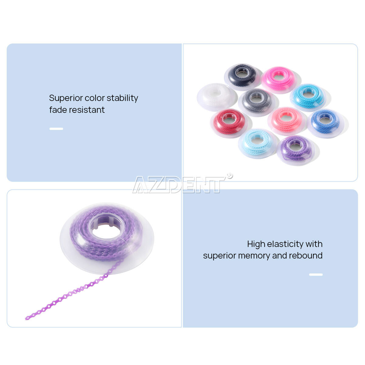 AZDENT Dental Orthodontic Colored Elastic Power Chain Elastic Ligature Ties