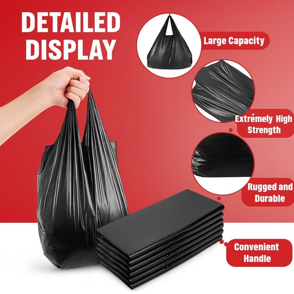 1/6 Large 22 x 6.5 x 11.5 BLACK T-Shirt Heavy Duty Plastic Grocery Shopping Bags