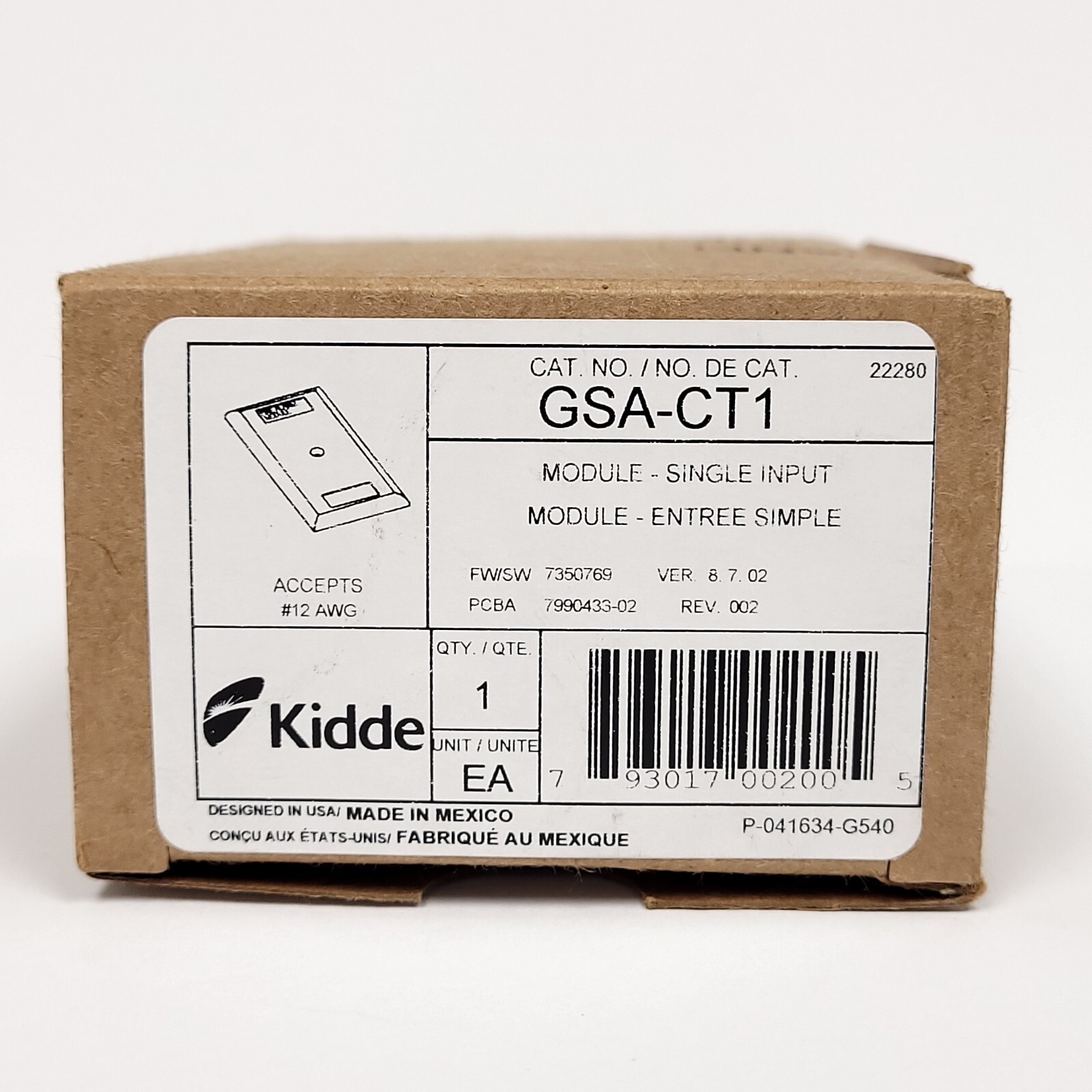 Kidde GSA-CT1 Single Input Fire Module, Analog Addressable UL/ULC Listed