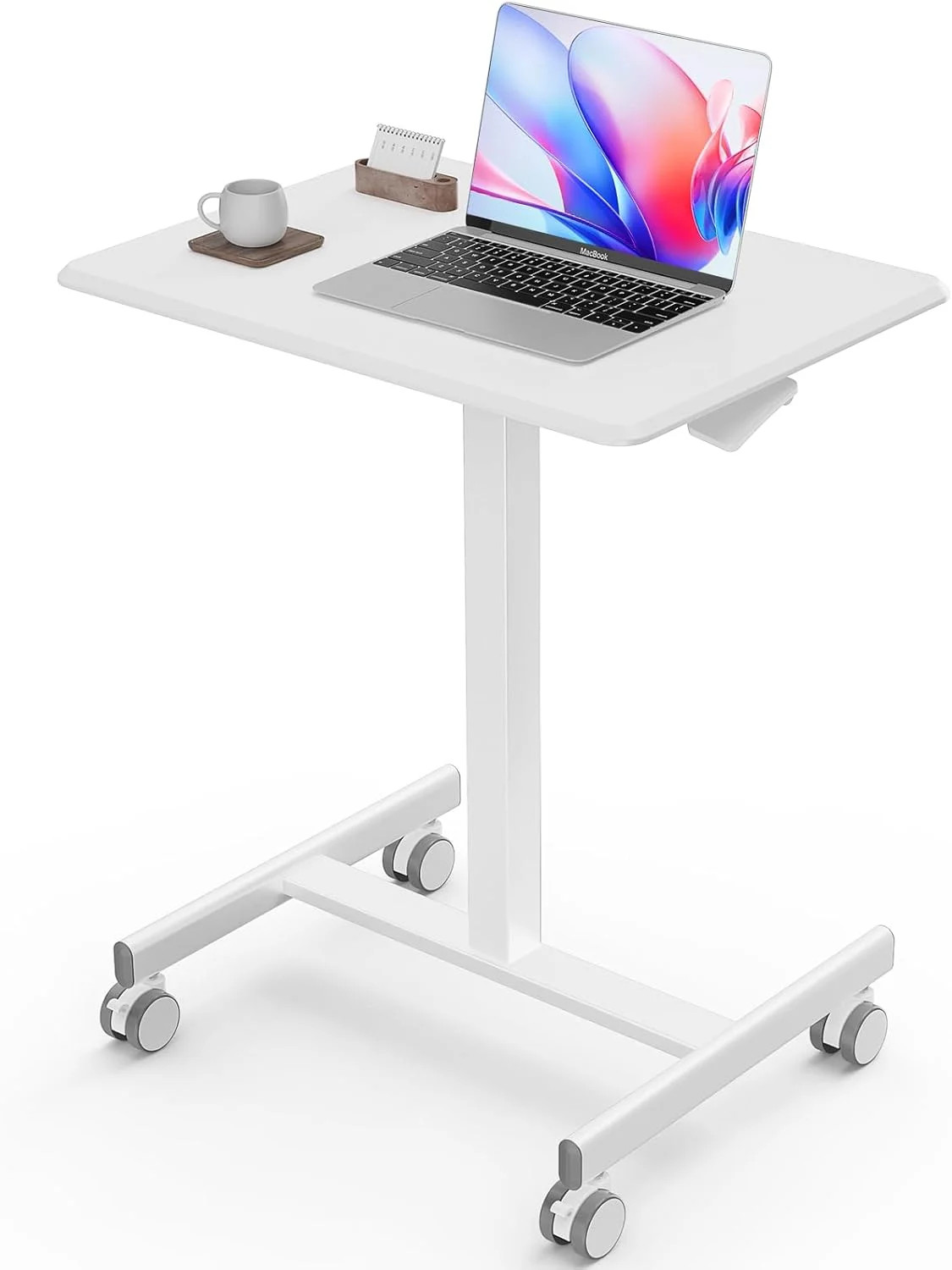 Mobile Rolling Desk, Small Standing Desk with Wheels | Adjustable Height White