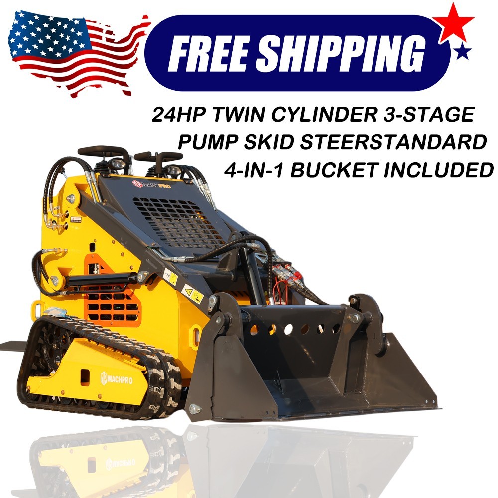 New 24HP Mini Skid Steer Loader 4-in-1 Bucket 3-Stage Pump Hydraulic System