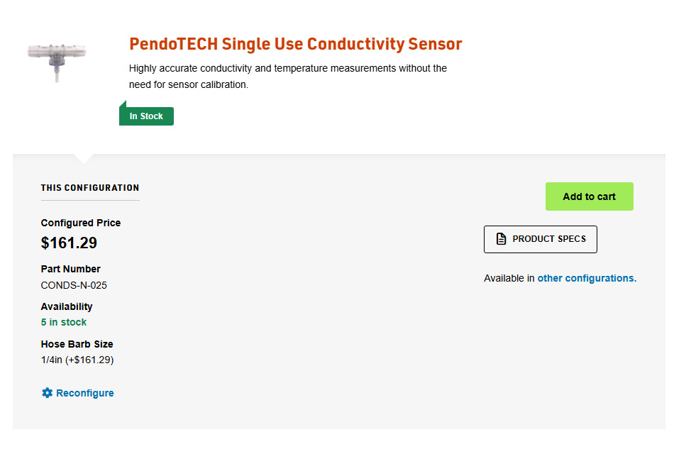 PendoTECH Single Use Conductivity Sensor CONDS-N-025