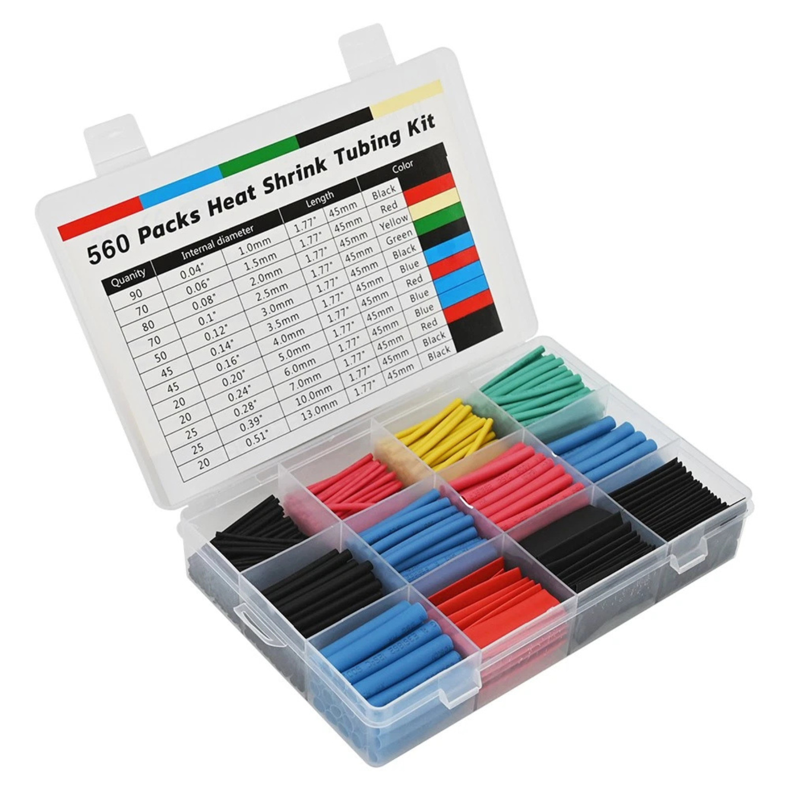 560 Pcs HEAT SHRINK Tubing Sleeve 2:1 Shrinkable Tube Wire Cable Assortment Kit