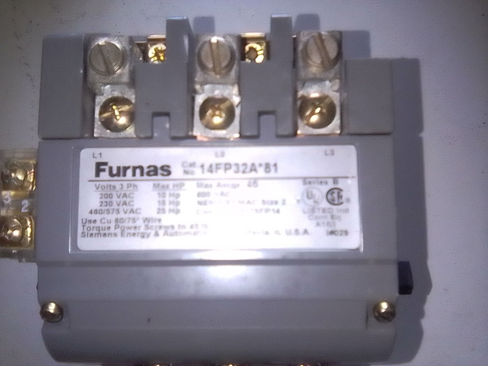 FURNAS 14FP32A*81 NEMA Size 2 FVNR Motor Starter, 3 Phase, 200-575vac, 120v Coil