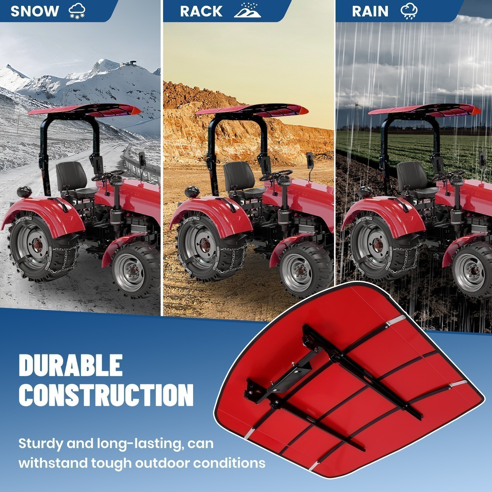 Heavy Duty Red Tractor Canopy 48″ x 52″ For 2″ x 2″ 2″ x 3″ ROPS Sun Shield