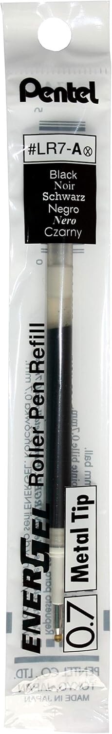 Pentel Refill Ink for EnerGel Liquid Gel Pen, 0.7mm, Black Ink, Box of 12