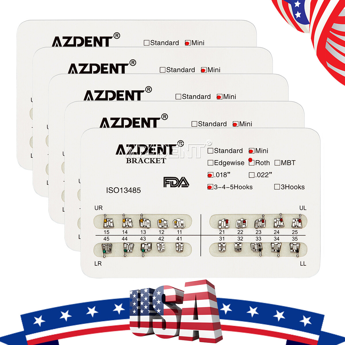Dental Orthodontic Bracket Braces Mini Roth/MBT Slot .022/.018 3-4-5 Hooks USA