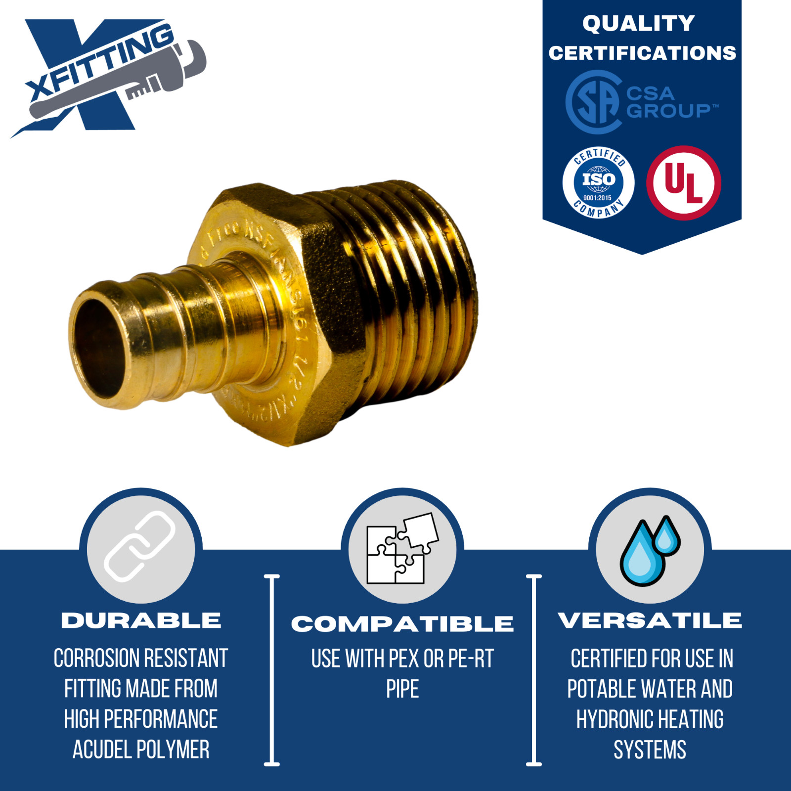 5) 1/2″ PEX X 1/2″MALE NPT THREADED ADAPTER, PEX B CRIMP FITTING LEAD FREE BRASS