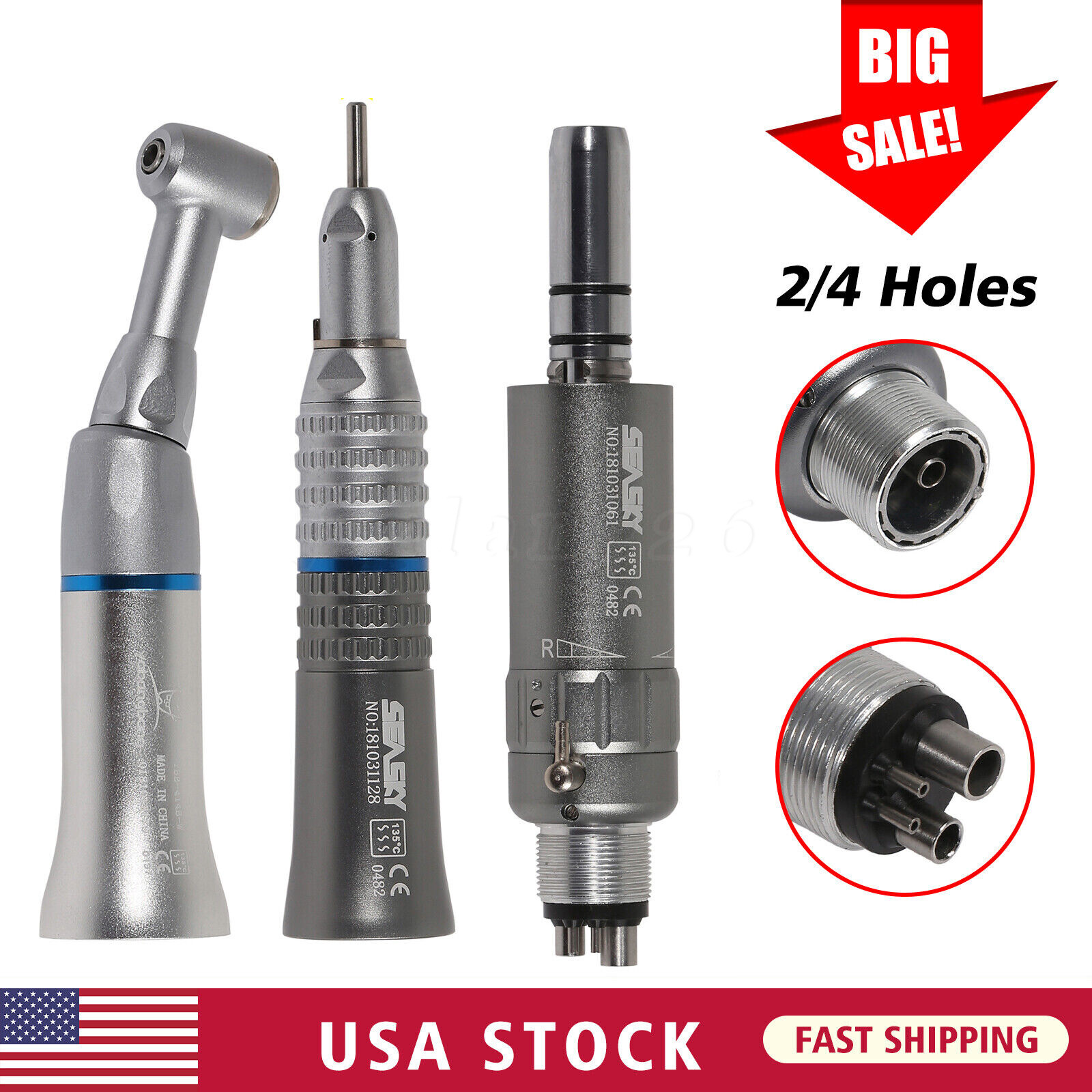 SEASKY Dental Slow Low Speed Handpiece Contra Angle Straight Air Motor 2/4Hole