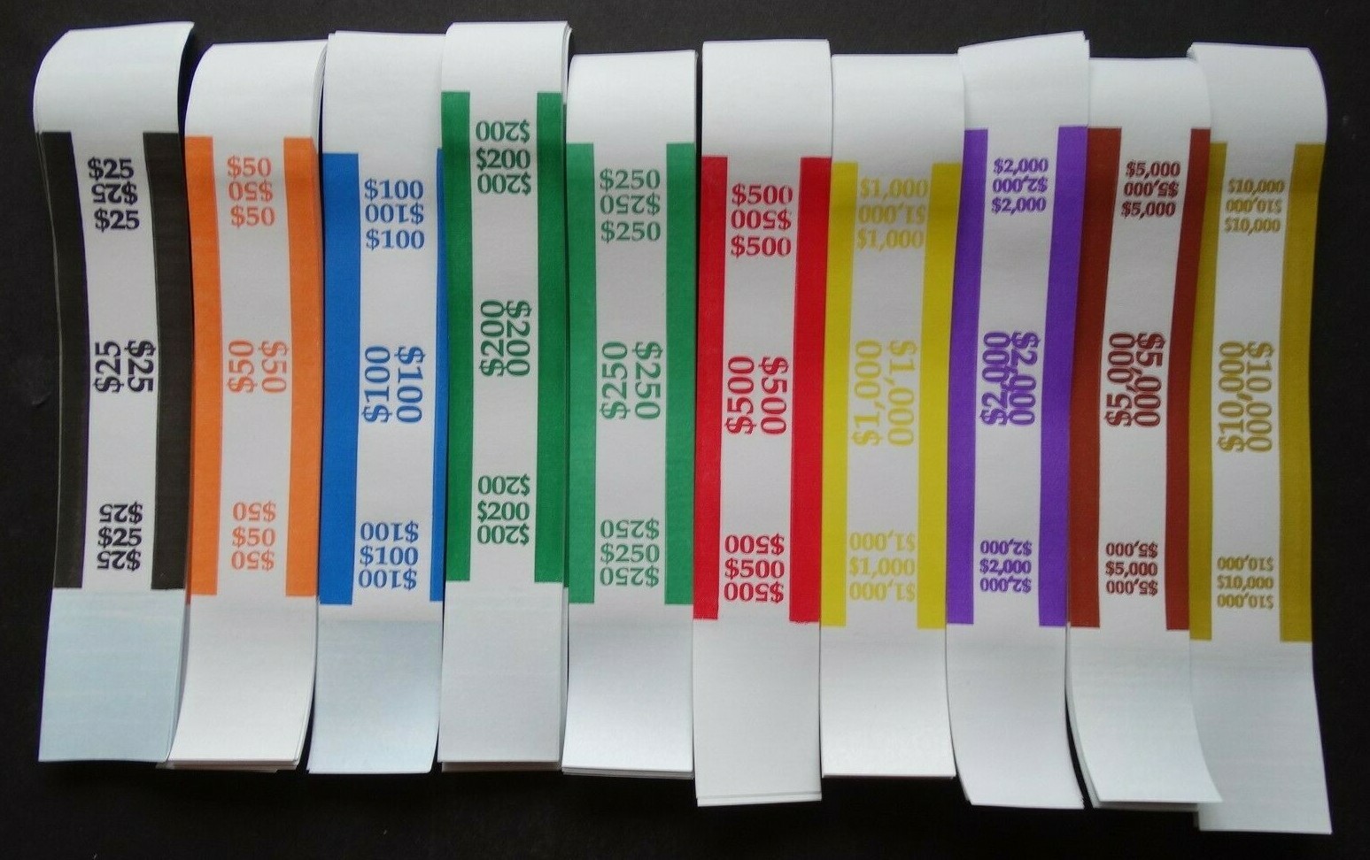 100 Mixed $25 to $10,000 Cash Money Self-Sealing Straps Currency Bands