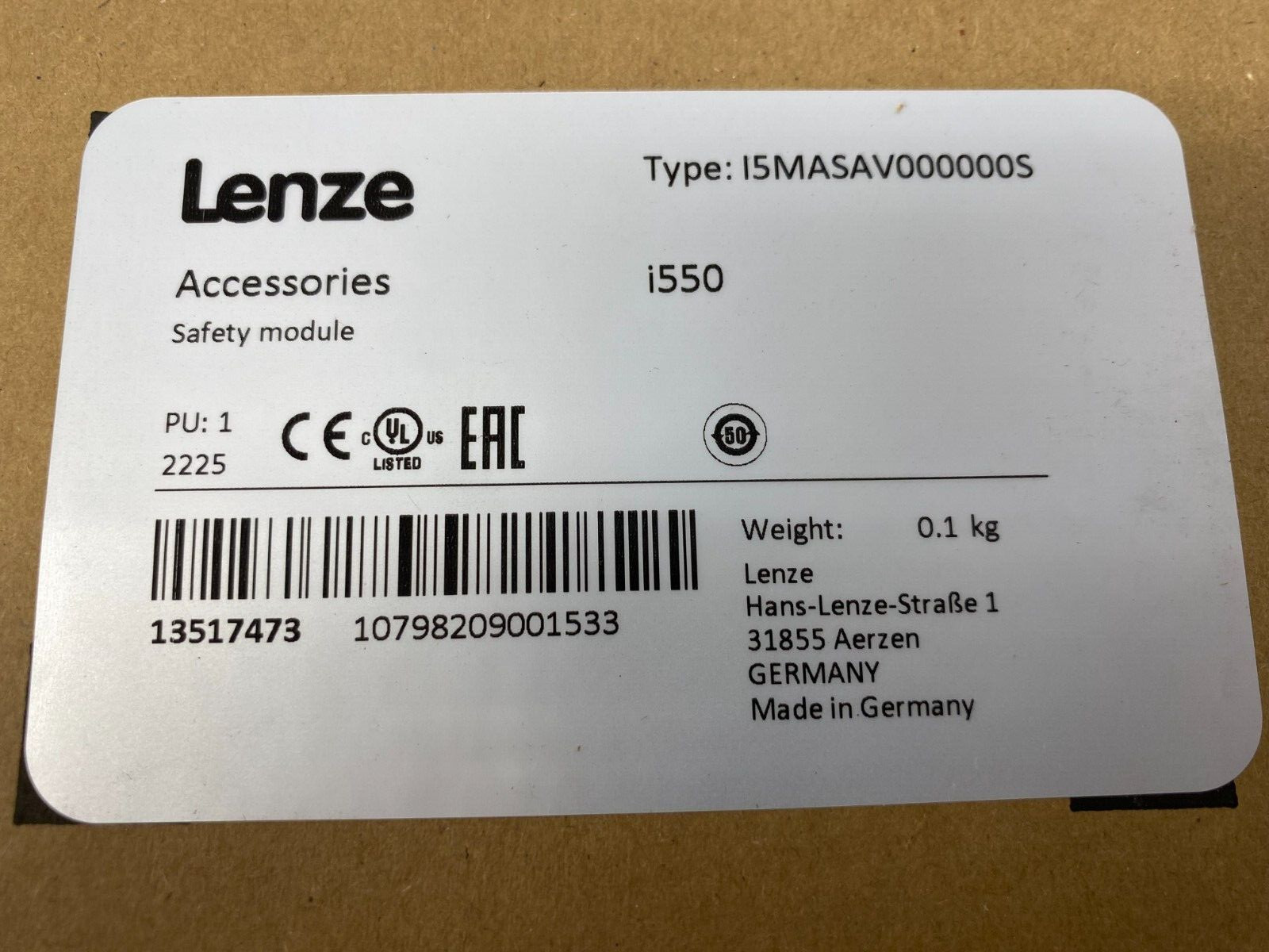 Lenze I5MASAV000000S Safety Module Safe Torque Off (STO) For i550 Series