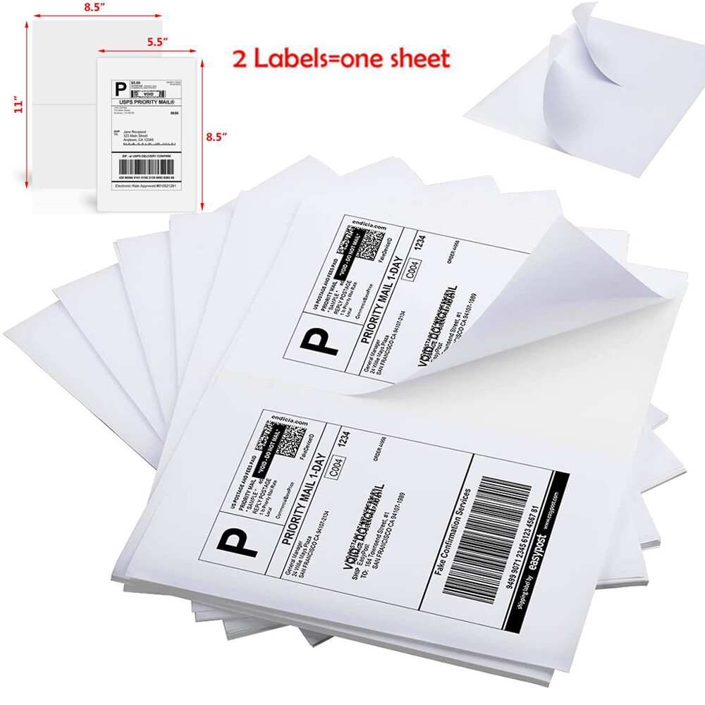 50-10000 Premium 8.5″x 5.5″ Half Sheet Self Adhesive Shipping Labels 2 Per Sheet