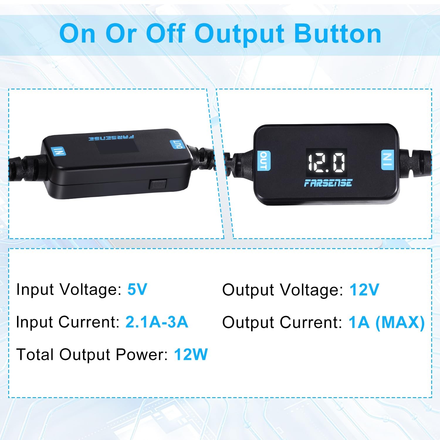 USB-C to DC 12V Step-Up Power Cable 3FT Voltage LED Display 5.5×2.5 & 3.5×1.35mm