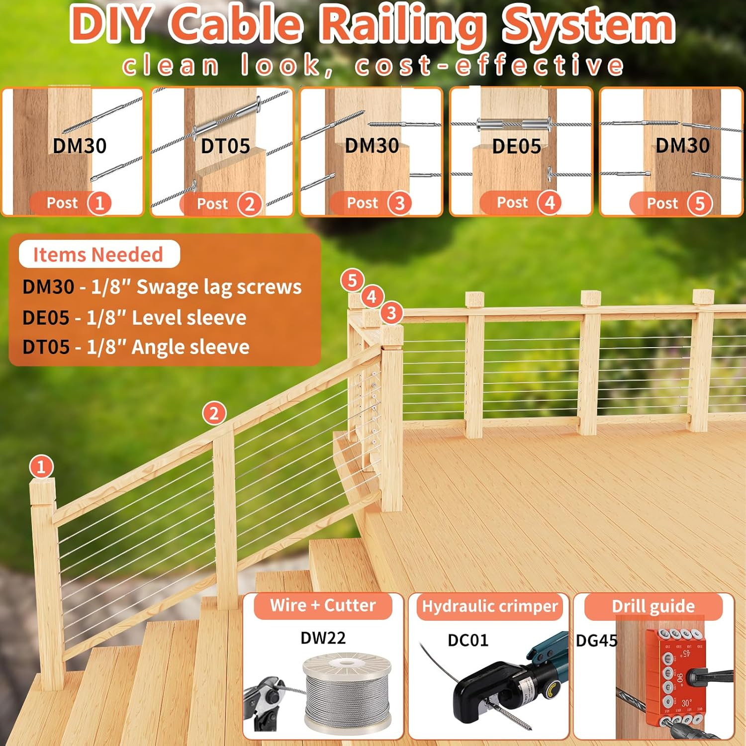 1/8 T316 Stainless Steel Cable Cable Railing Kit 110-1000 FT Wire 1800 Lb Brea