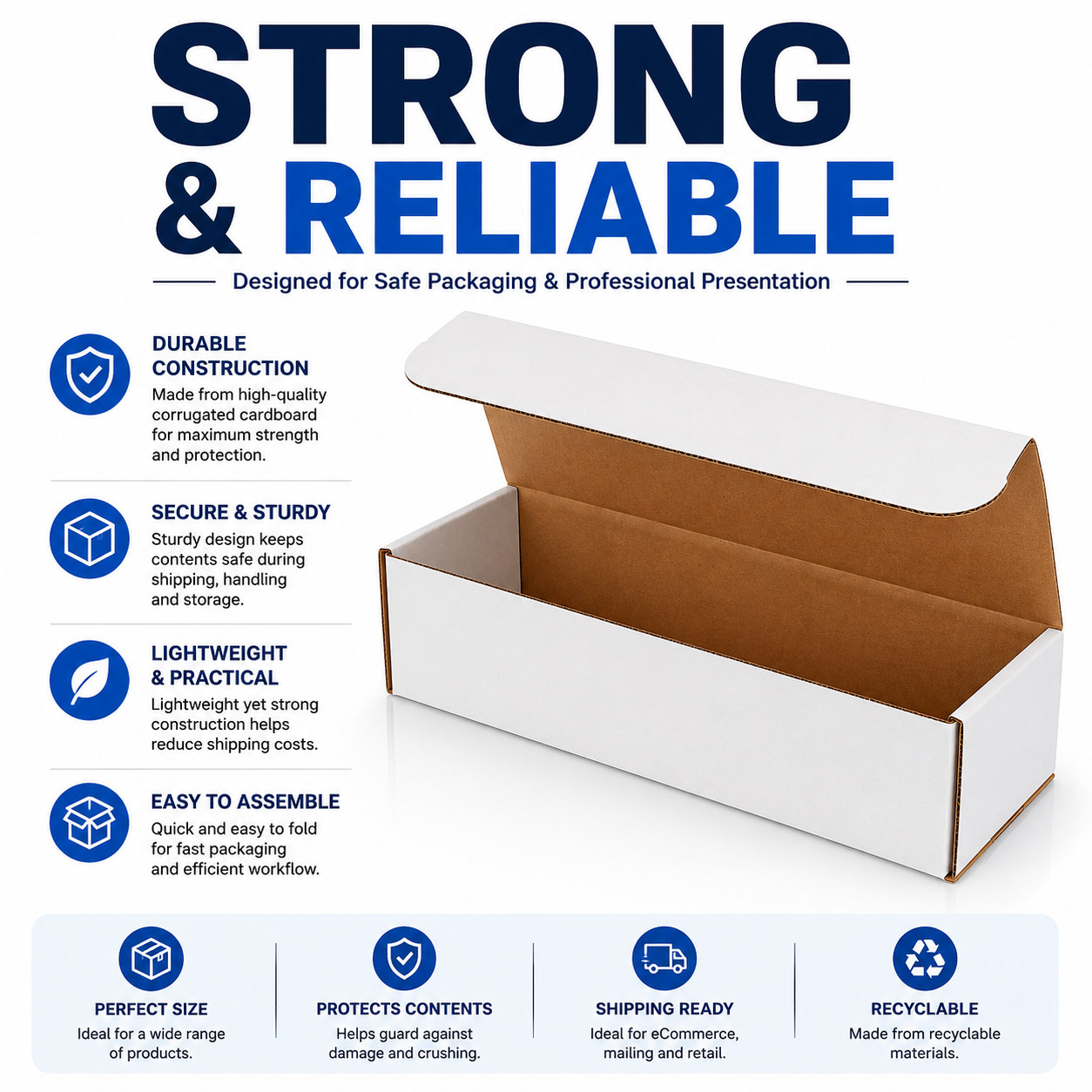 50 Pack 9x3x3 White Corrugated Shipping Mailer Packing Box Boxes 9” x 3” x 3”