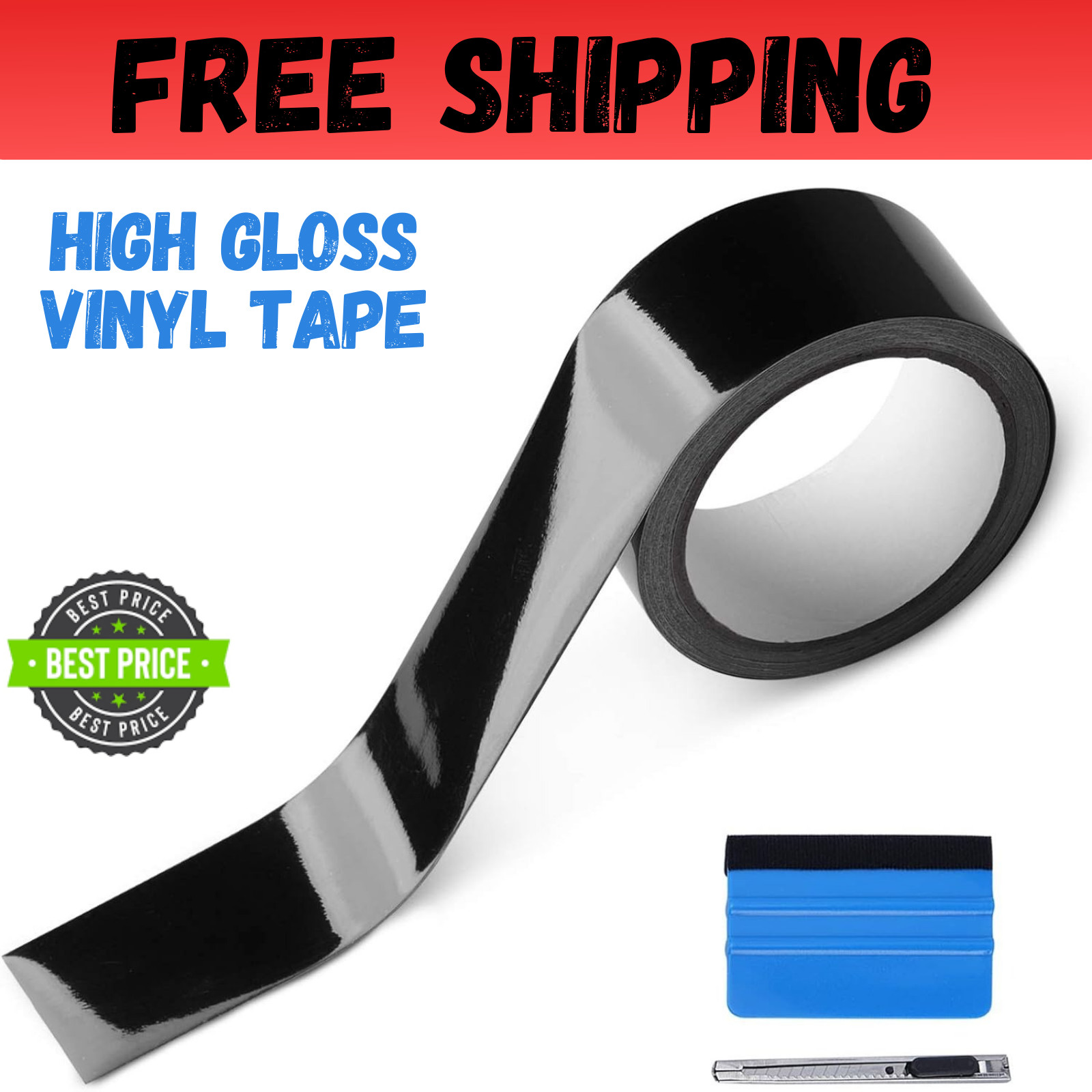 2″ x 30 Ft High Gloss Vinyl Tape for Black Out Chrome Delete Window Trim