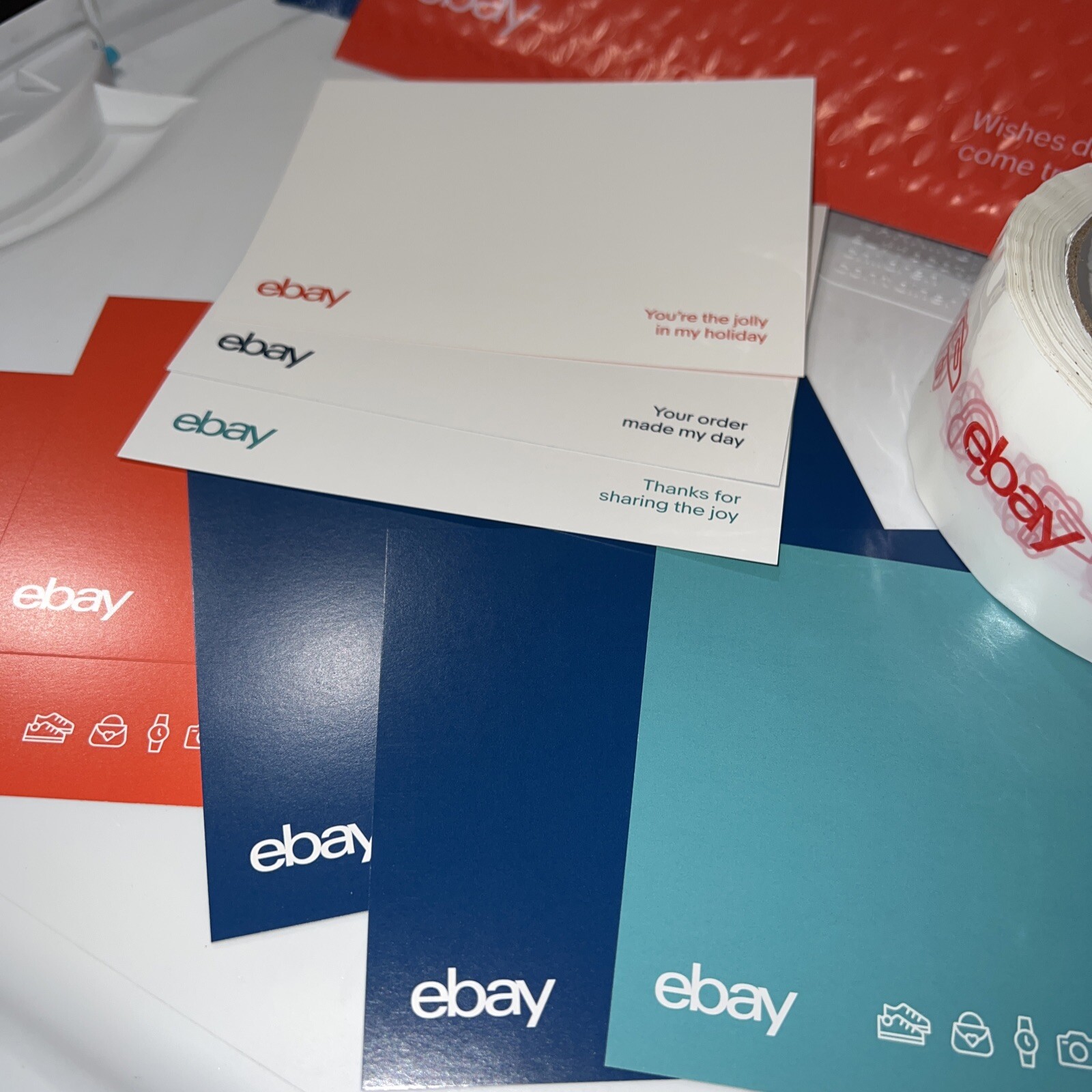 25 eBay Branded Shipping Supplies STARTER KIT Teal Tape Postcards FUN COLORS