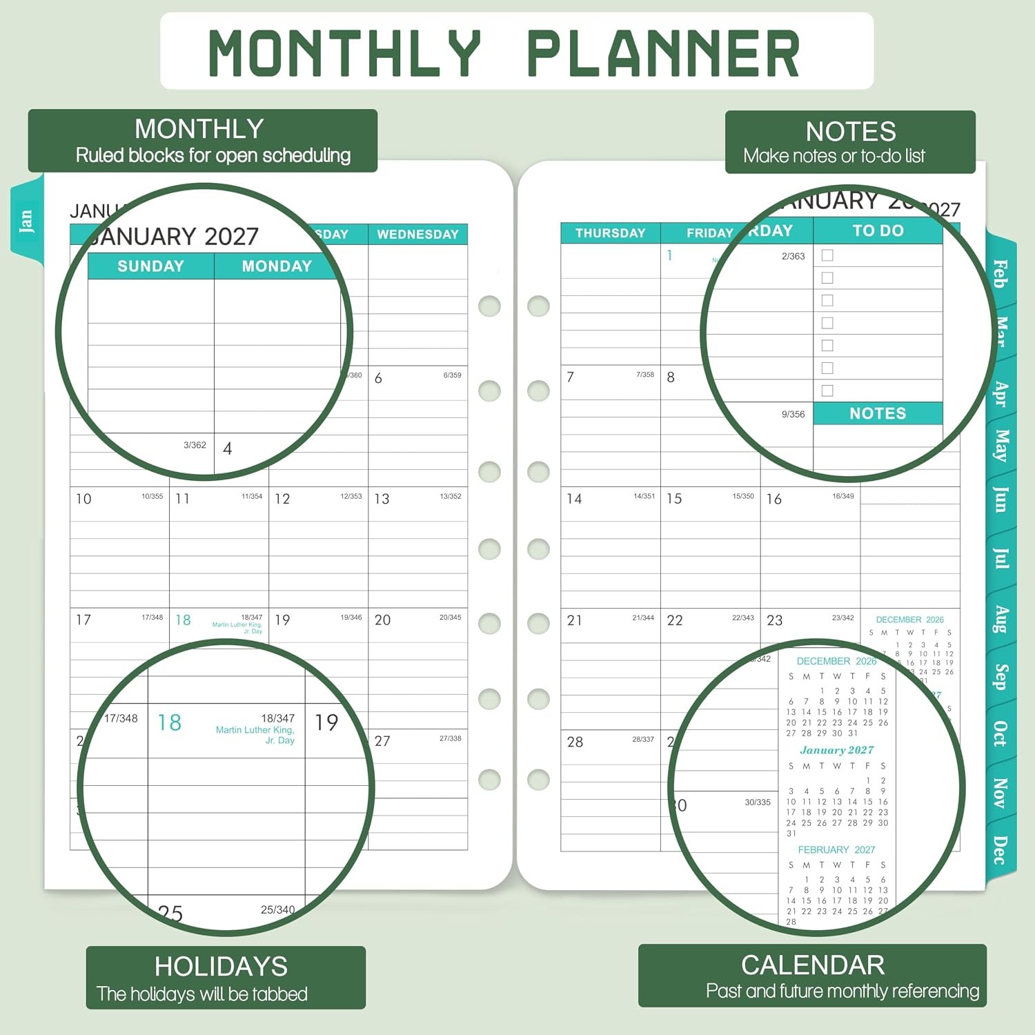 2028 Monthly Planner Refill A5 7-Hole Punched Planner Inserts July 2026-2028