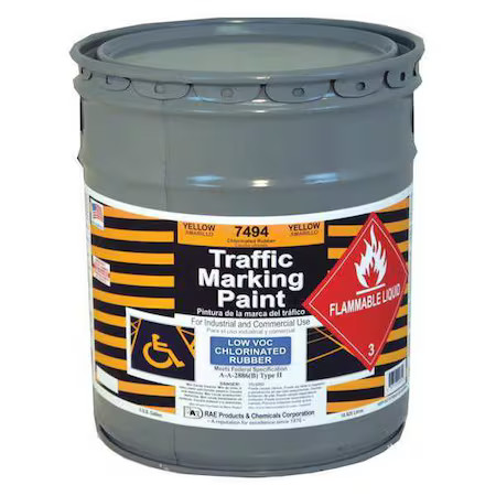 Rae 7494-05 Traffic Zone Marking Paint, 5 Gal., Yellow, Chlorinated Solvent