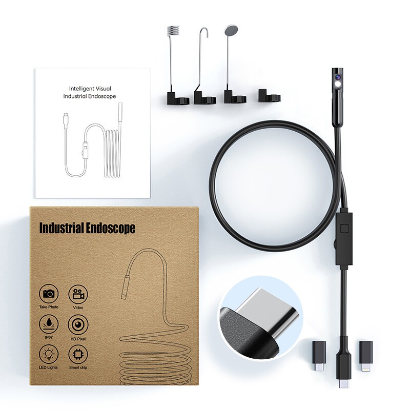 1920P HD Endoscope Borescope 8mm Inspection Snake Camera for iPhone Android iOS