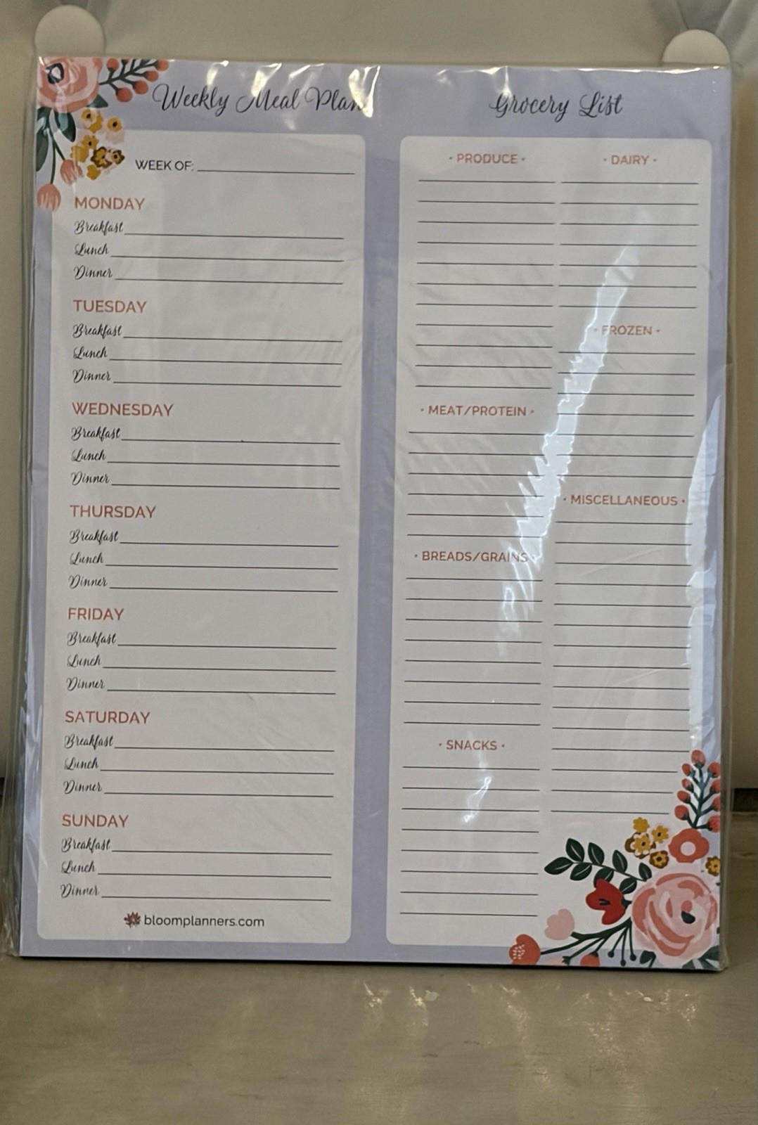 Bloom Weekly Meal Plan & Grocery List Pad 8.5 x 11 in with Magnet