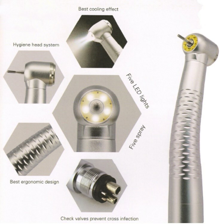 Dental Shadowless High Speed LED Handpiece 5 Water Spray Push Button Fit KAVO CE