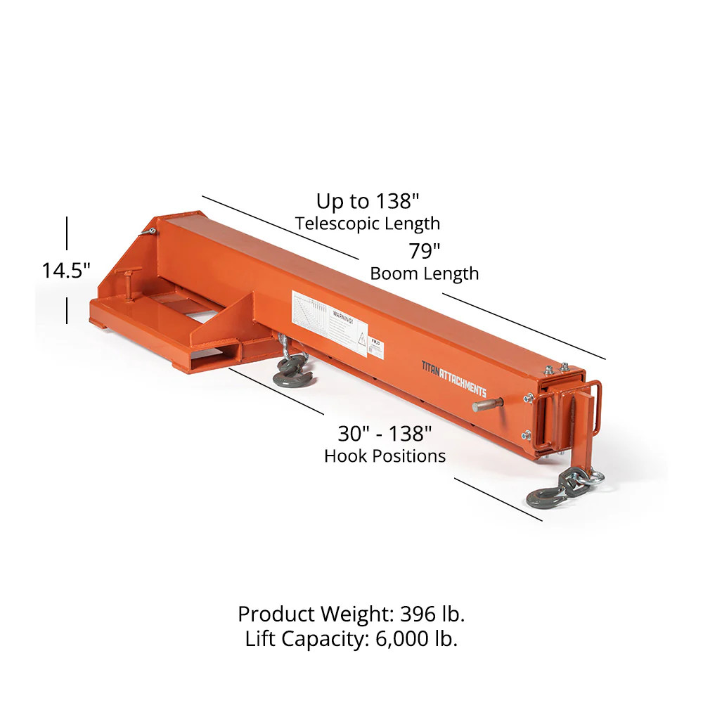 Titan Attachments Fork Mounted Adjustable Hoist Jib Boom Crane, Manual Telescope