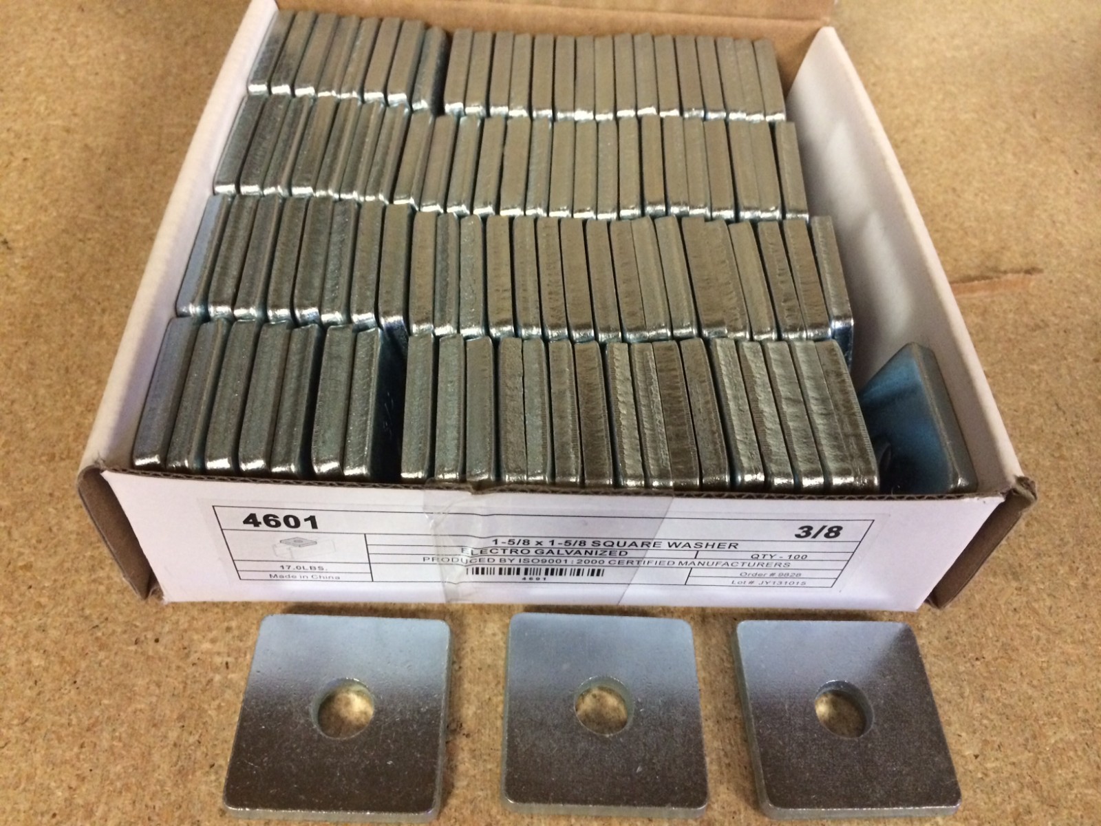 (QTY 100) 3/8″ X 1-5/8″ X 1-5/8″ Square Washers for Unistrut Channel #4601 P1063