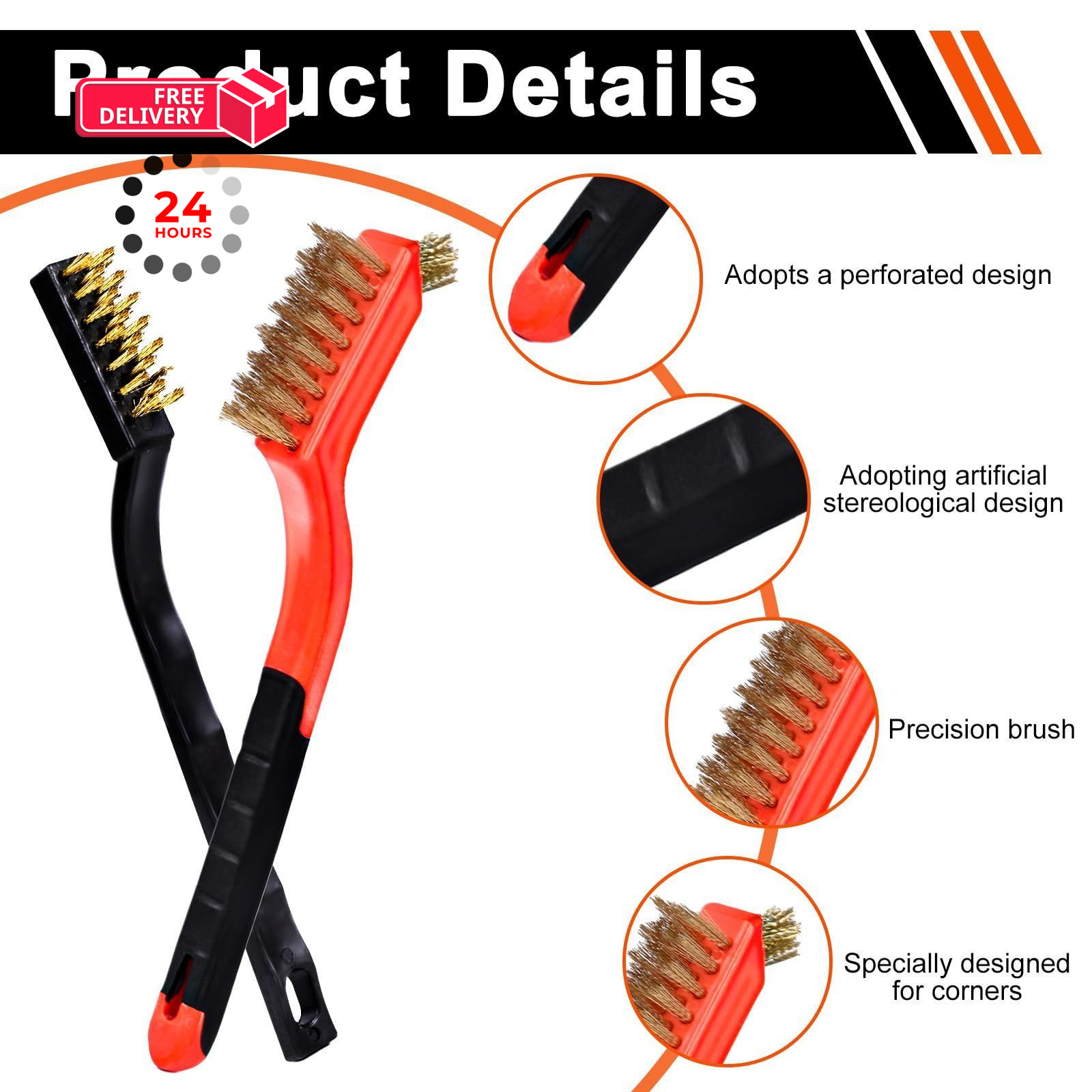 Wire Brush Set, 6 Pcs Professional Brushes for Cleaning Red and Black