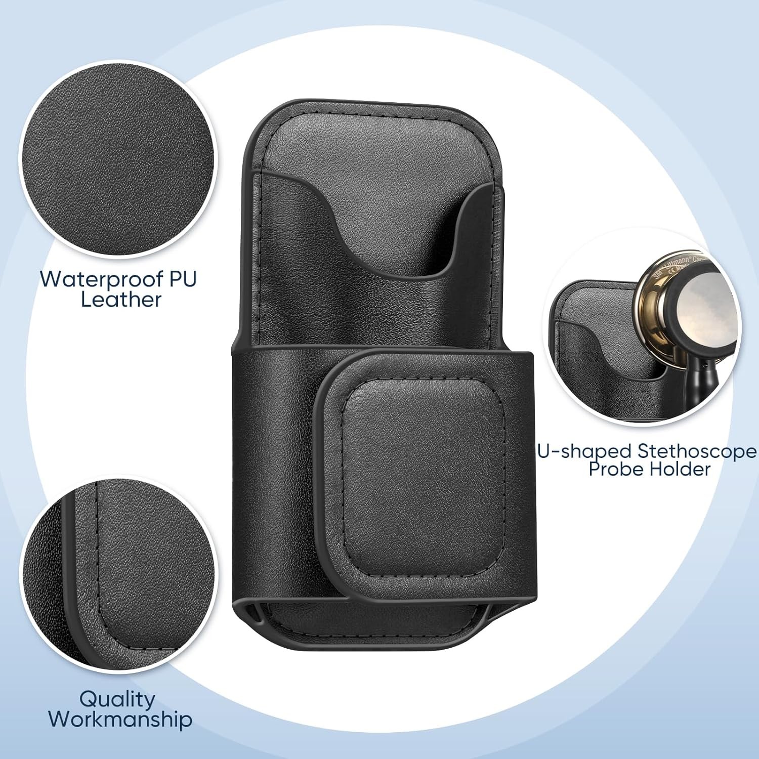 Portable Stethoscope Holder Clip, PU Leather Stethoscope Hip Holder Lightweight