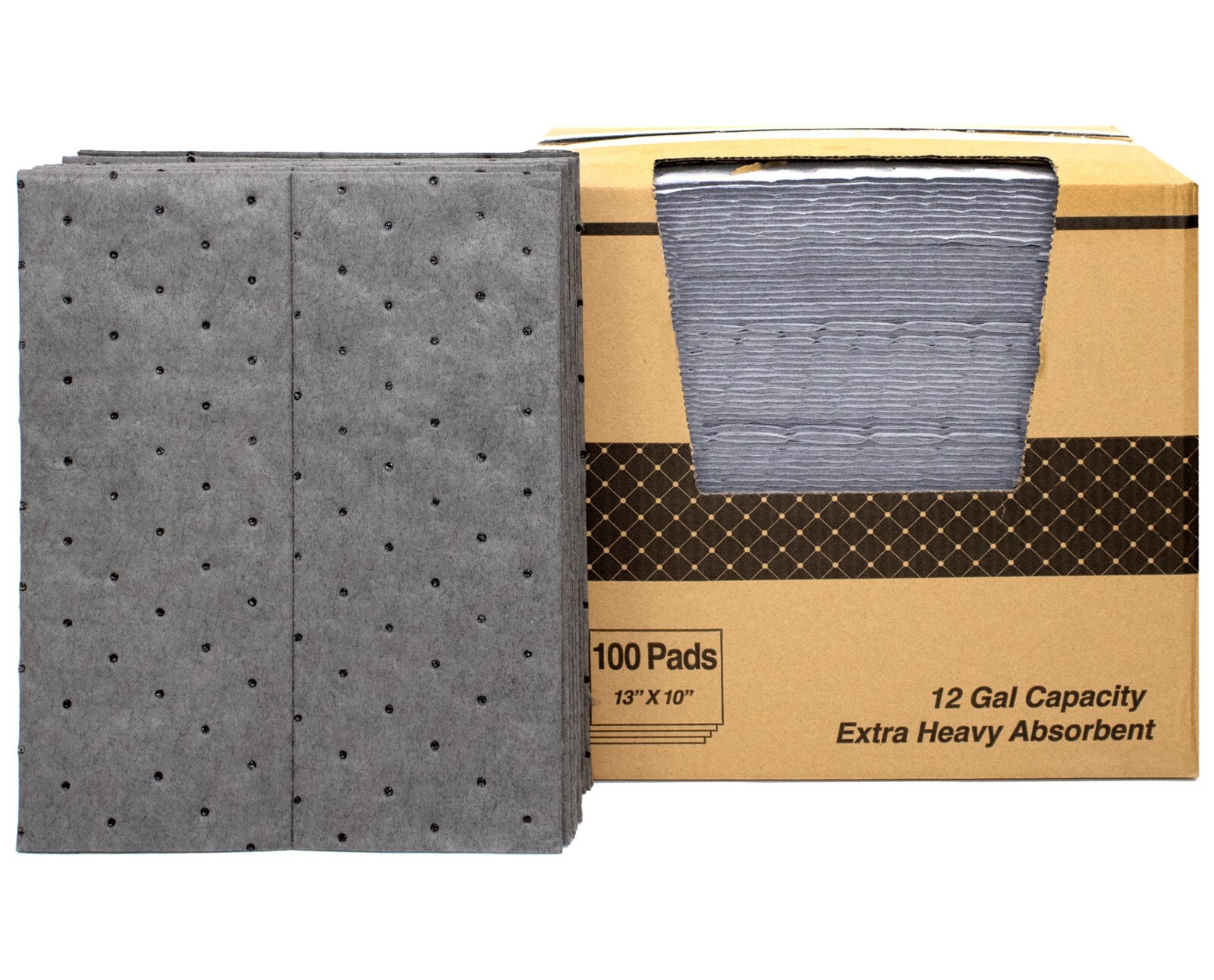 Heavyweight Universal Oil-Absorbing Pads (Grey) 10 inch x 13 inch – Pack of 100