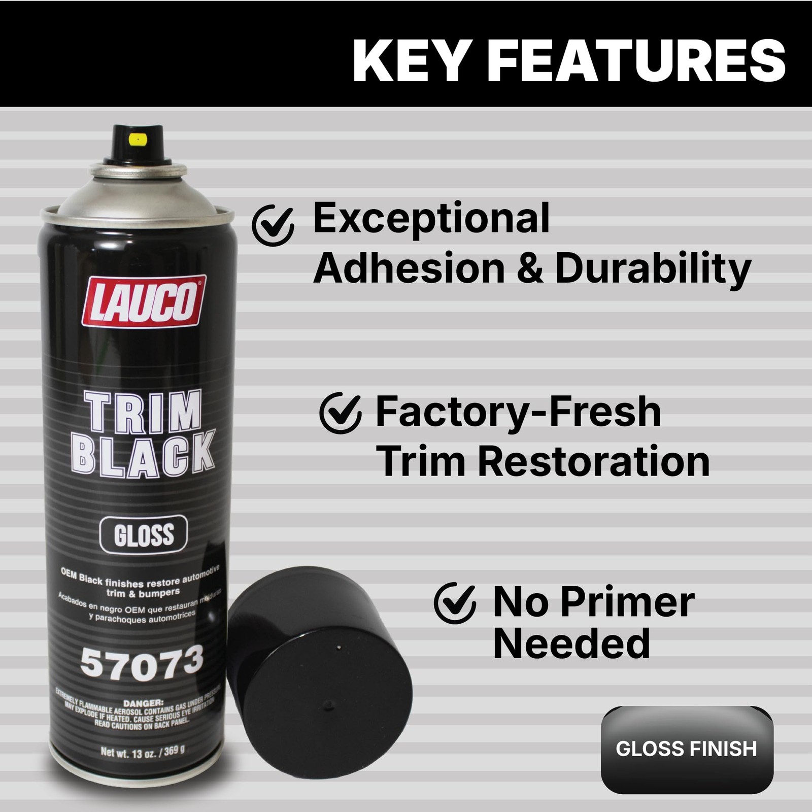LAUCO Trim Black Gloss Automotive Spray Paint – 13 oz Aerosol Can for Plastic,