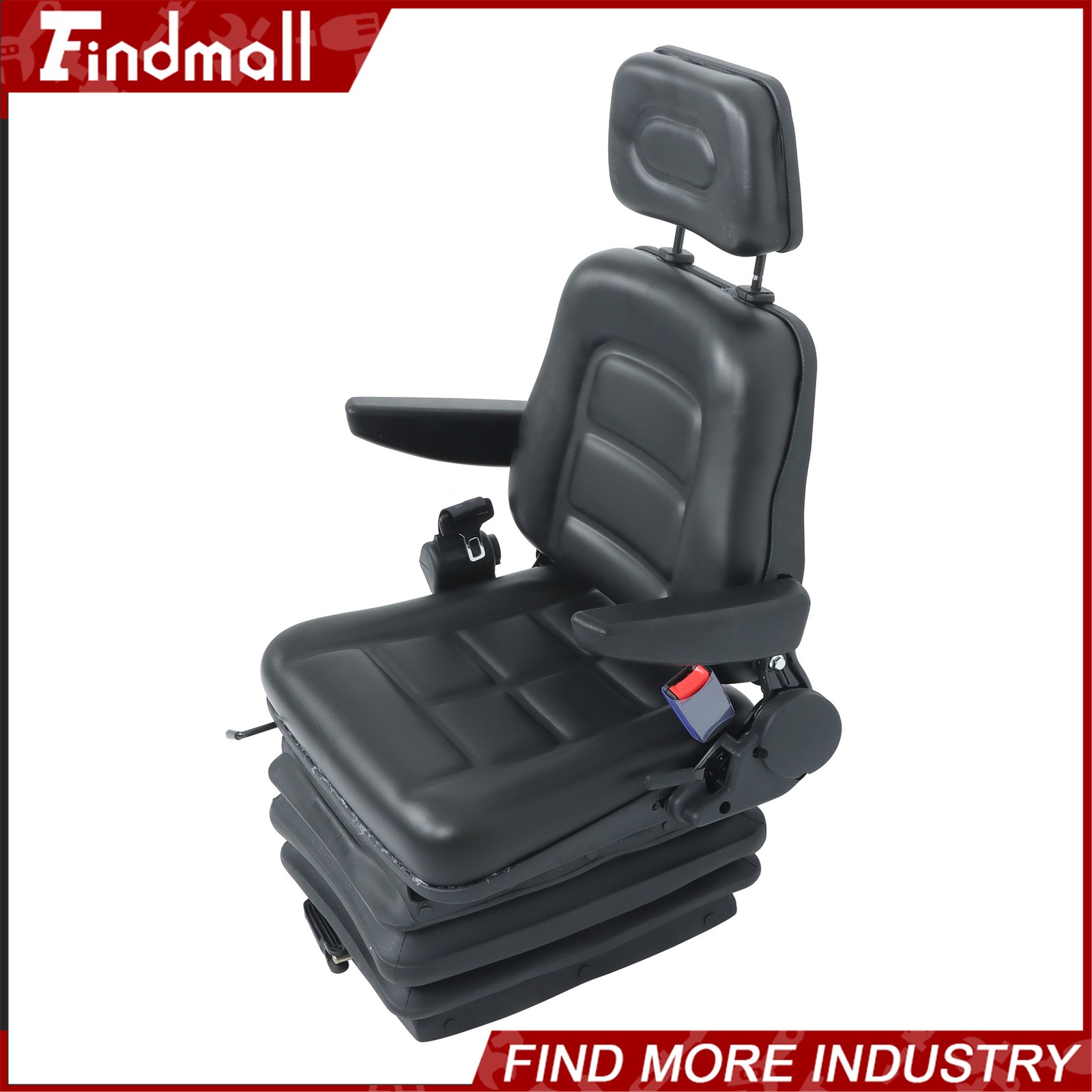 FindmallForklift Tractor Seat Suspension Adjustable Backrest Armrest Safety Belt