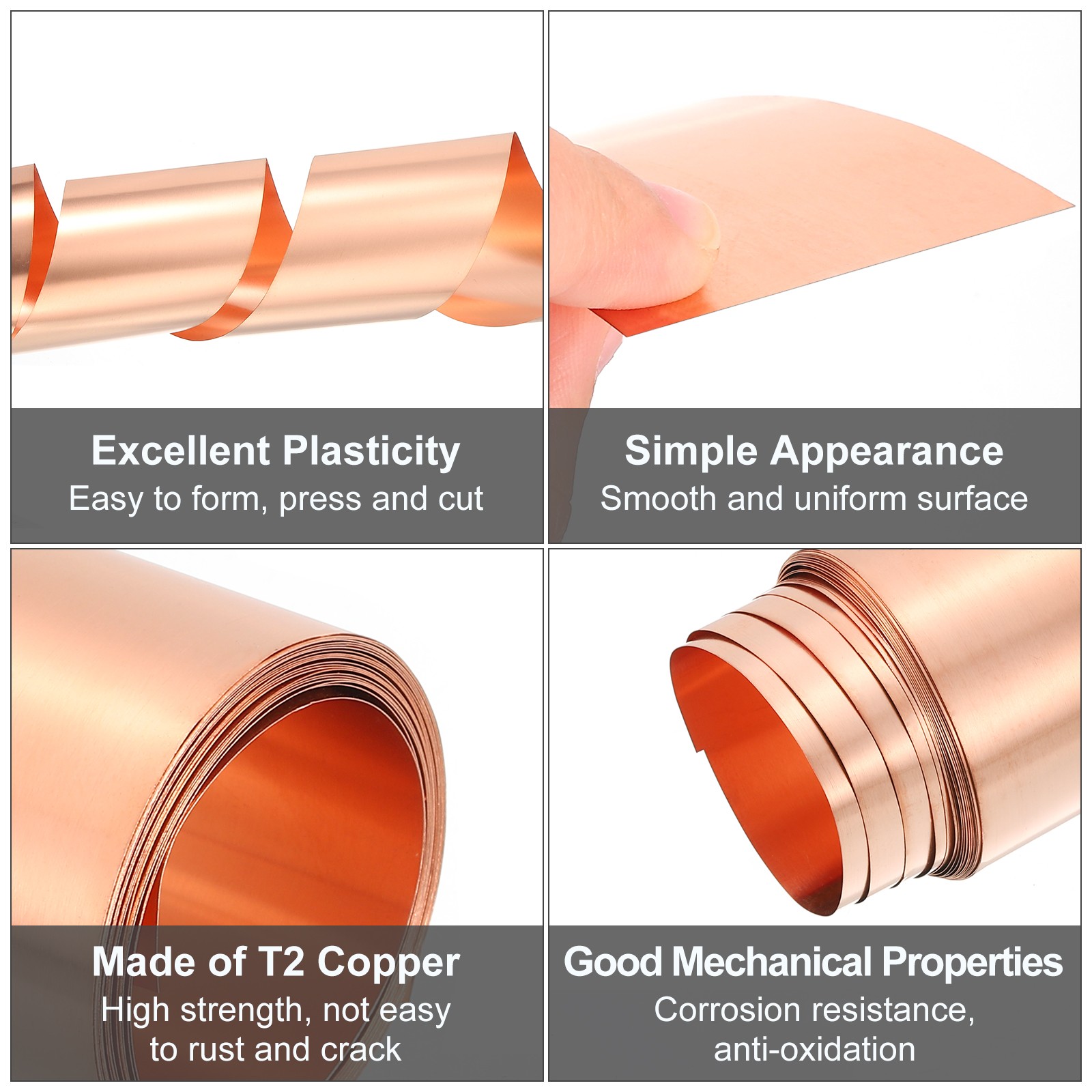 Pure Copper Sheet Roll, 0.05mm 29Ga Thick T2 5Ft x 6in Copper Strip for Craft