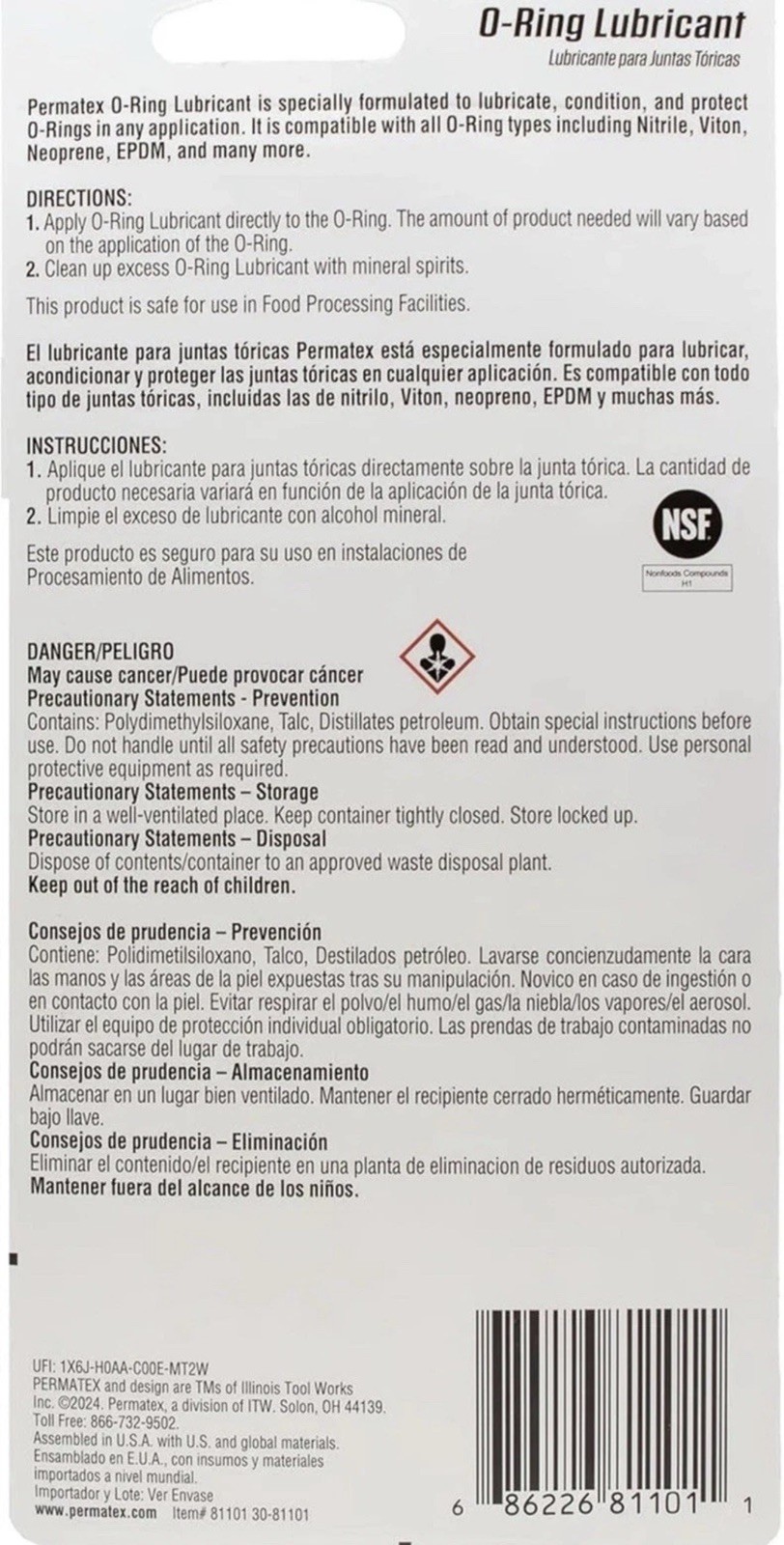 Permatex 81101 O-Ring Lubricant Lubricates & Extends Life of O-Rings, 1 OZ