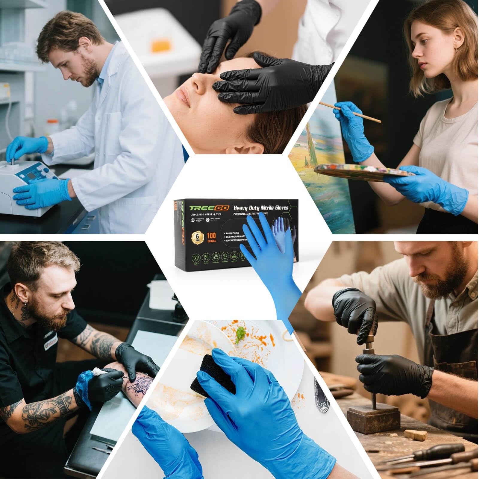 TREEGO Blue Nitrile Gloves 6 Mil, Medical & Exam-Grade Large, 100