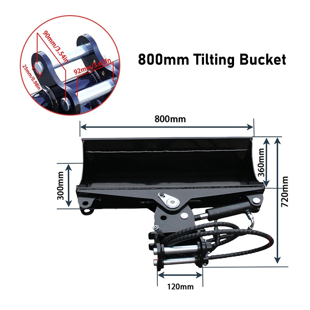 31.5in Tilting Bucket for Mini Excavator 800mm Tilt Bucket with Hydraulic Hoses
