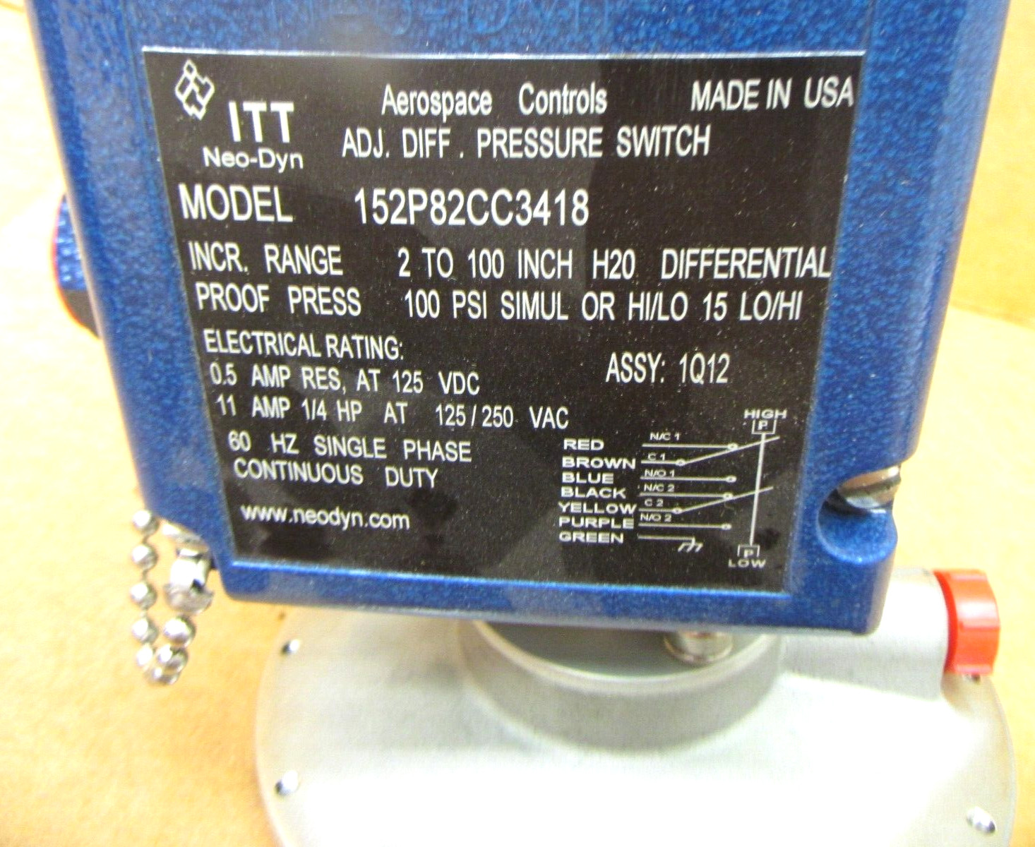 ITT Neo-Dyn 152P82CC3418 Pressure Switch 49600HI