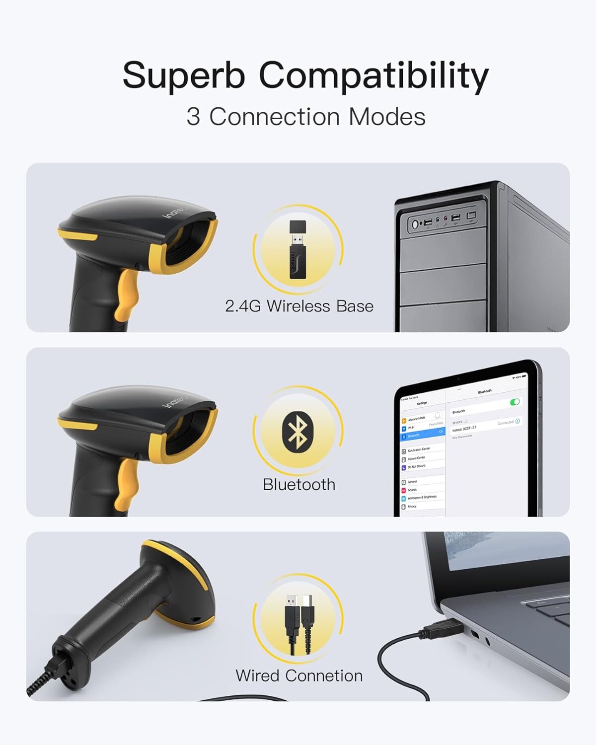 Inateck Wireless Barcode Scanner with APP/SDK Bluetooth 1D USB Barcode Reader