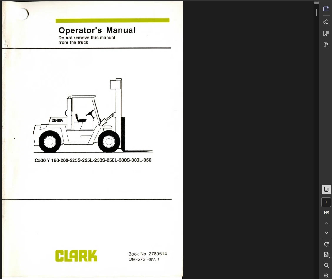 CLARK C500 Y350 FORKLIFT OPERATORS SERVICE REPAIR SHOP MANUAL PDF ON USB