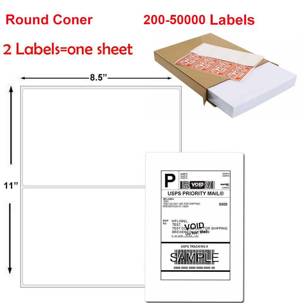 8.5×5.5″ Round Corner Shipping Labels 2 Per Sheet Postage Self-adhesive UPS