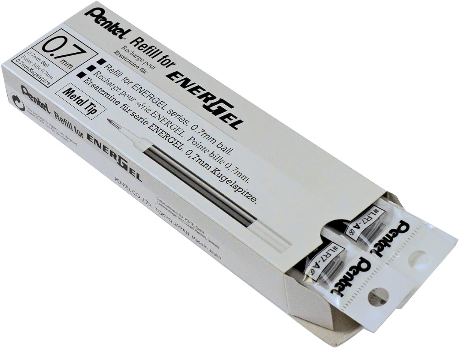Pentel Refill Ink for EnerGel Liquid Gel Pen, 0.7mm, Black Ink, Box of 12